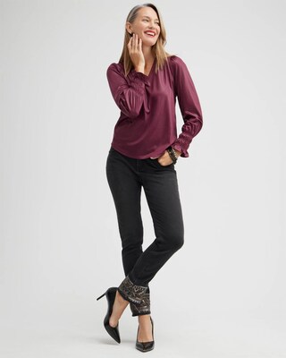Faux Leather Shirred Sleeve Top