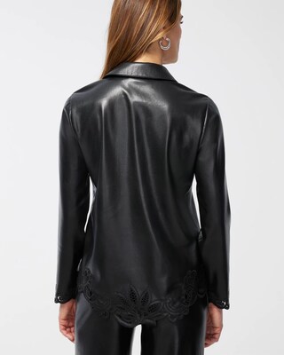 Faux Leather Embroidered Cutwork Shirt