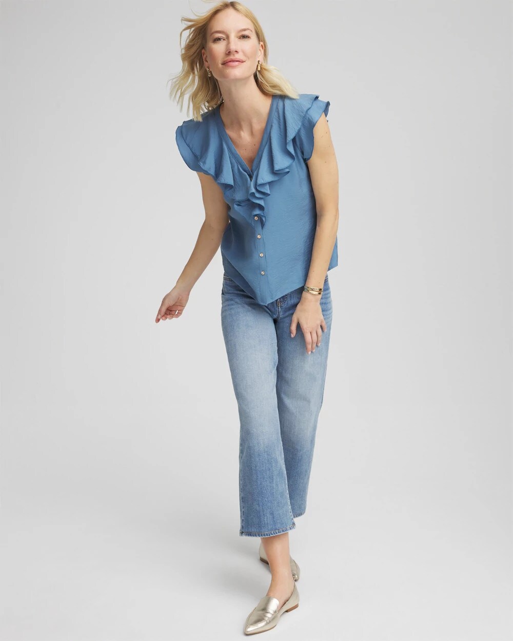Crepe Ruffle-Trim Blouse