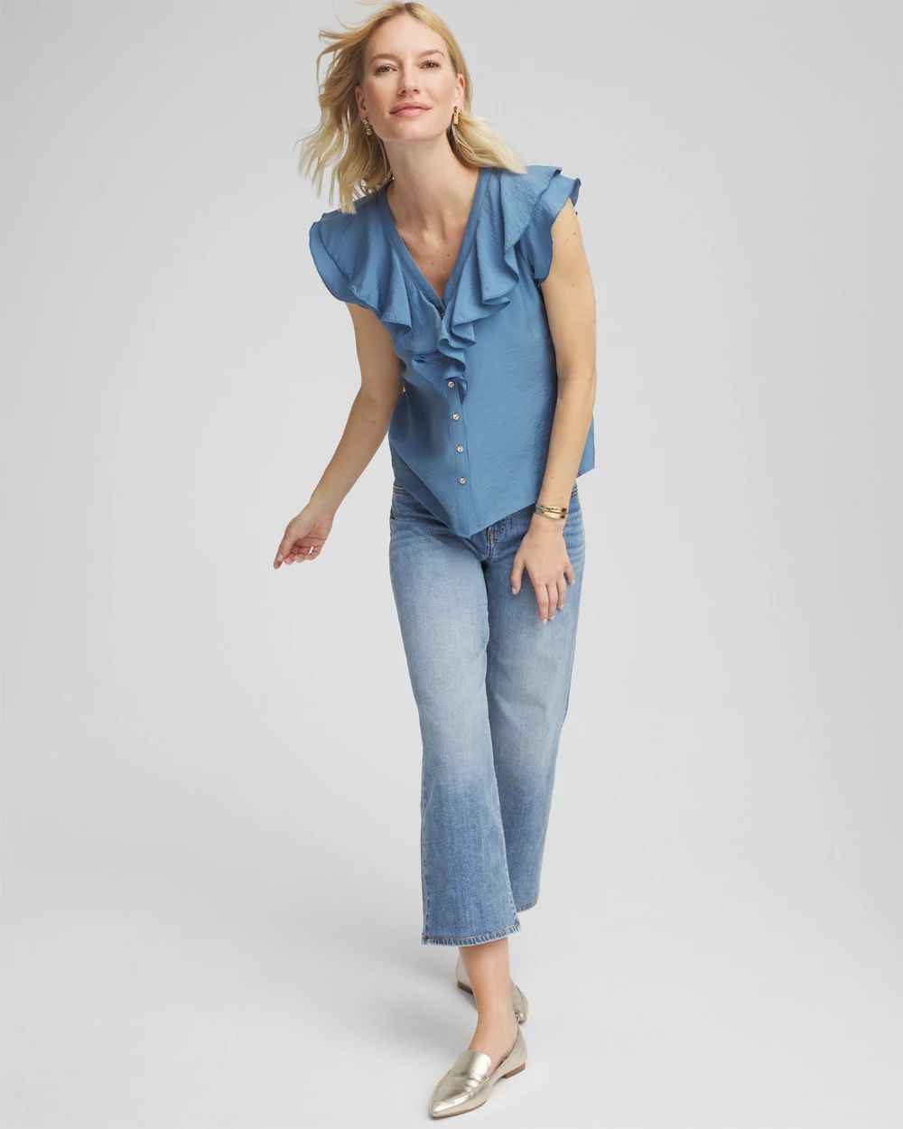 Crepe Ruffle-Trim Blouse