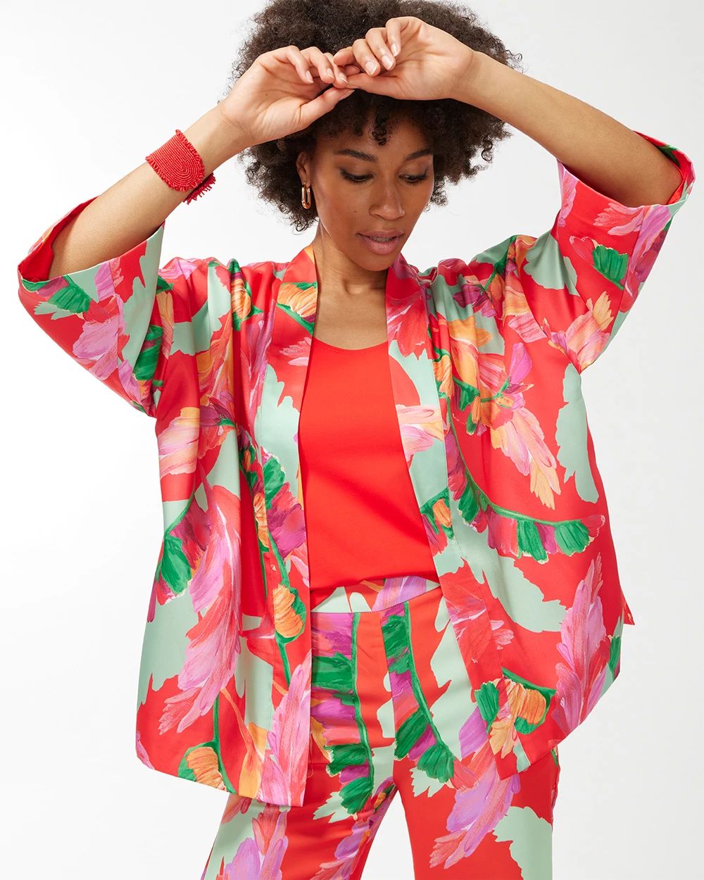 Foliage Print Short Kimono