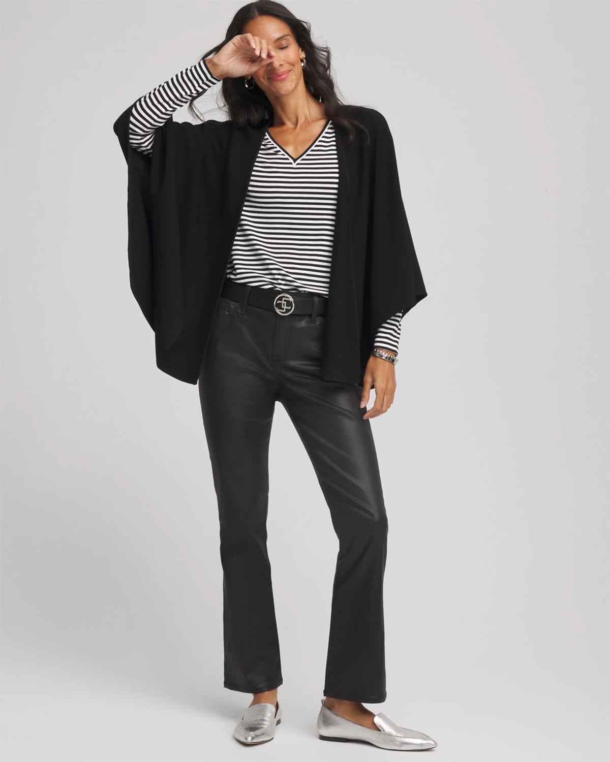 Chico's Crepe Open-front Ruana In Black In Black