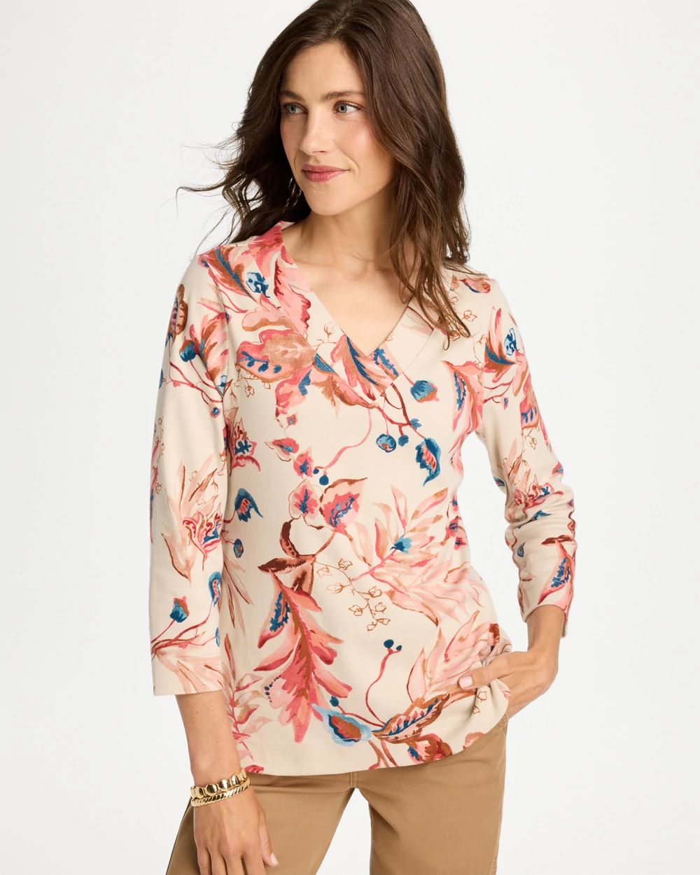 Printed Pima Cotton 3/4 Sleeve Tee