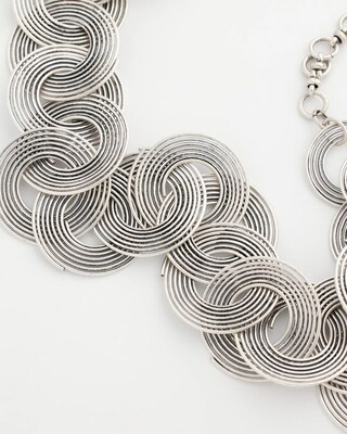 Silvertone Concentric Circles Statement Necklace click to view larger image.