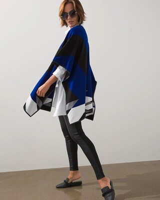 Faux Leather Trim Sweater Ruana