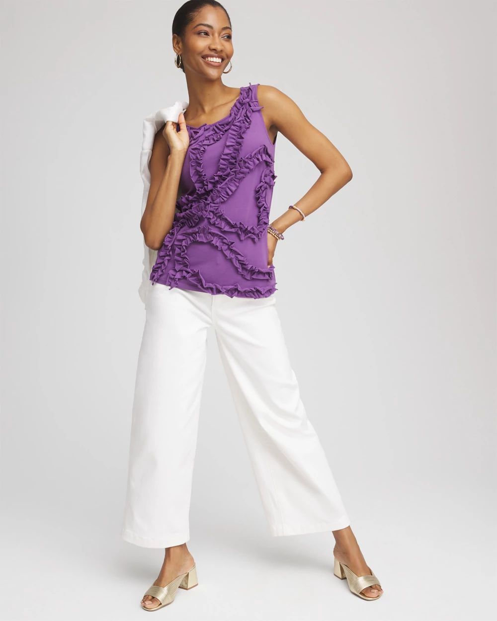 Sleeveless Ruffle-Appliqué Tank Top