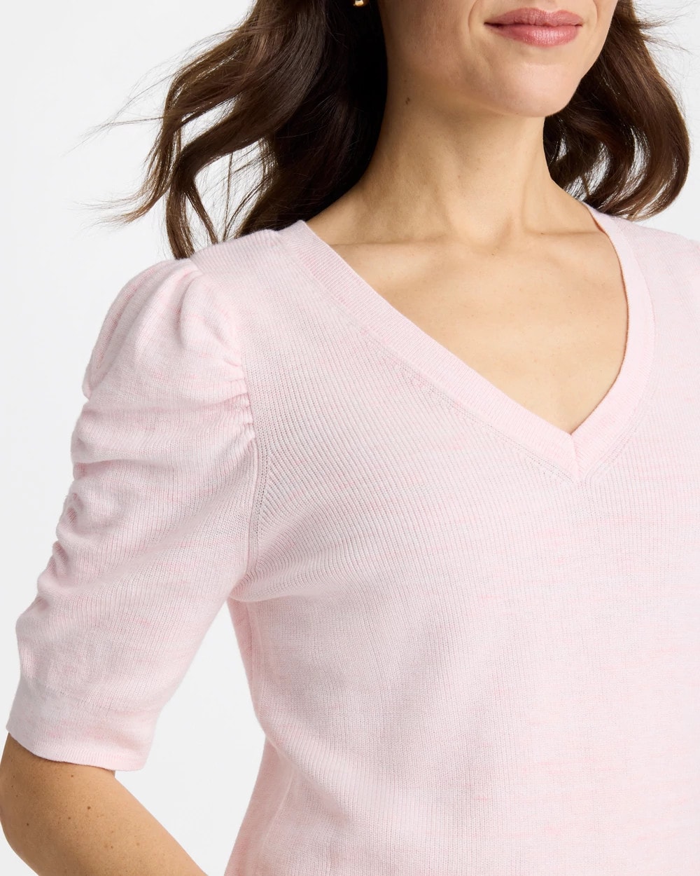 Space Dyed Ruched V-Neck Pullover Sweater
