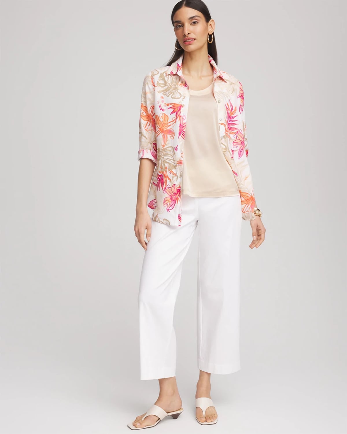 Chico's Touch Of Cool Jersey & Satin Tank Top In Neutral
