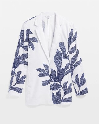 Printed Linen Blend Stretch Blazer