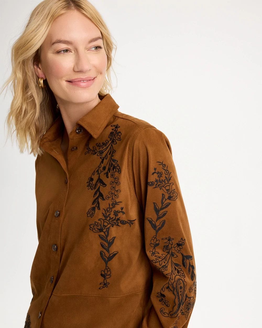 Embroidered Faux Suede Shirt click to view larger image.