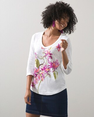 Blooms 3/4 Sleeve Rib Detail Slub Tee