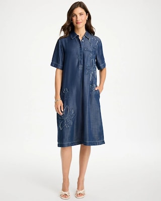 Embellished Denim Knee Length Dress