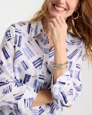 No Iron™ Printed Linen Shirt click to view larger image.