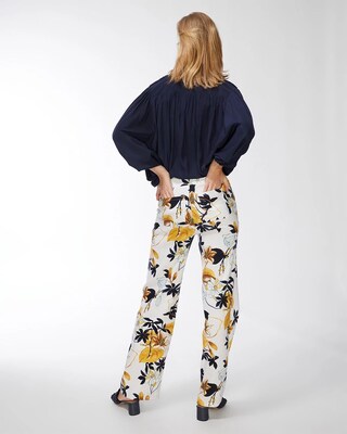 Linen-Blend Stretch Floral Pants