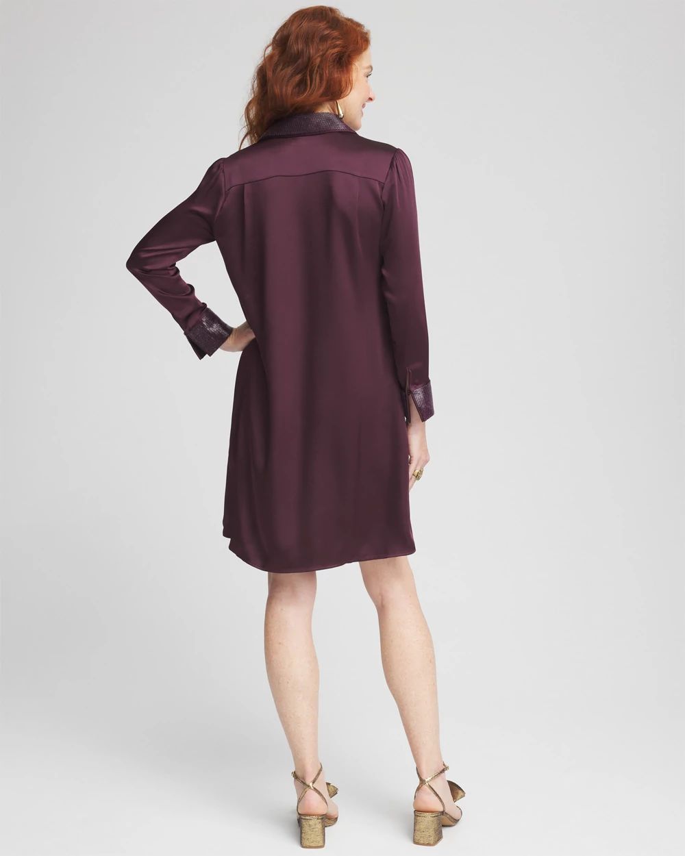 Satin Embroidered Shirt Dress click to view larger image.