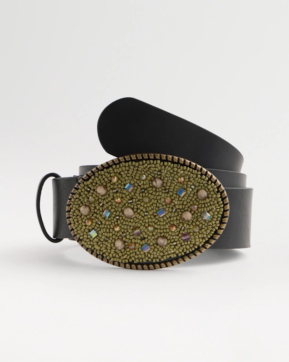 Leather Beaded Oval Buckle Trouser Belt click to view larger image.