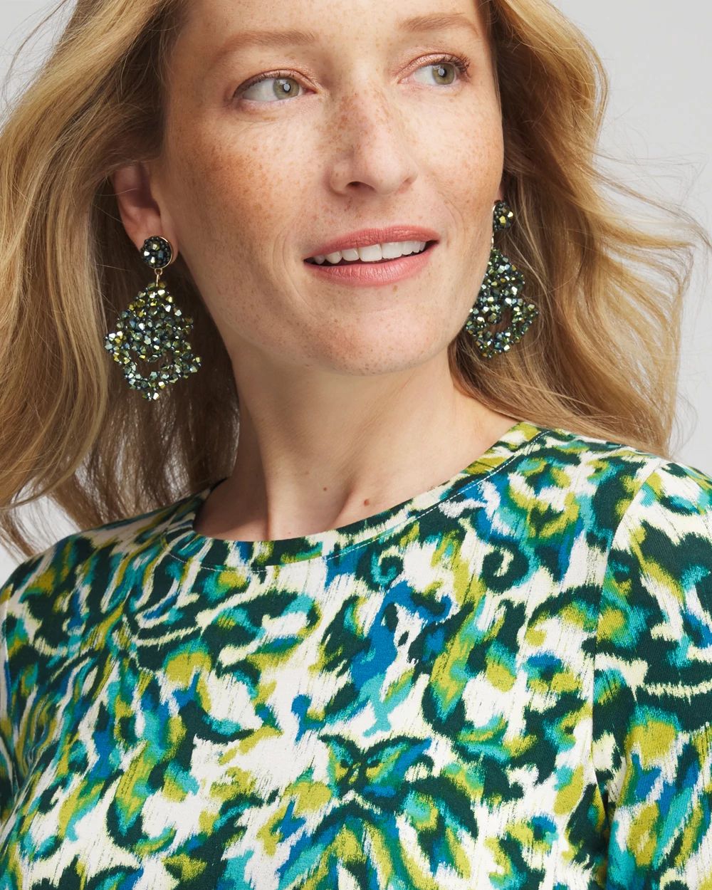 No Droop™ Blue-Green Jeweled Drop Earrings