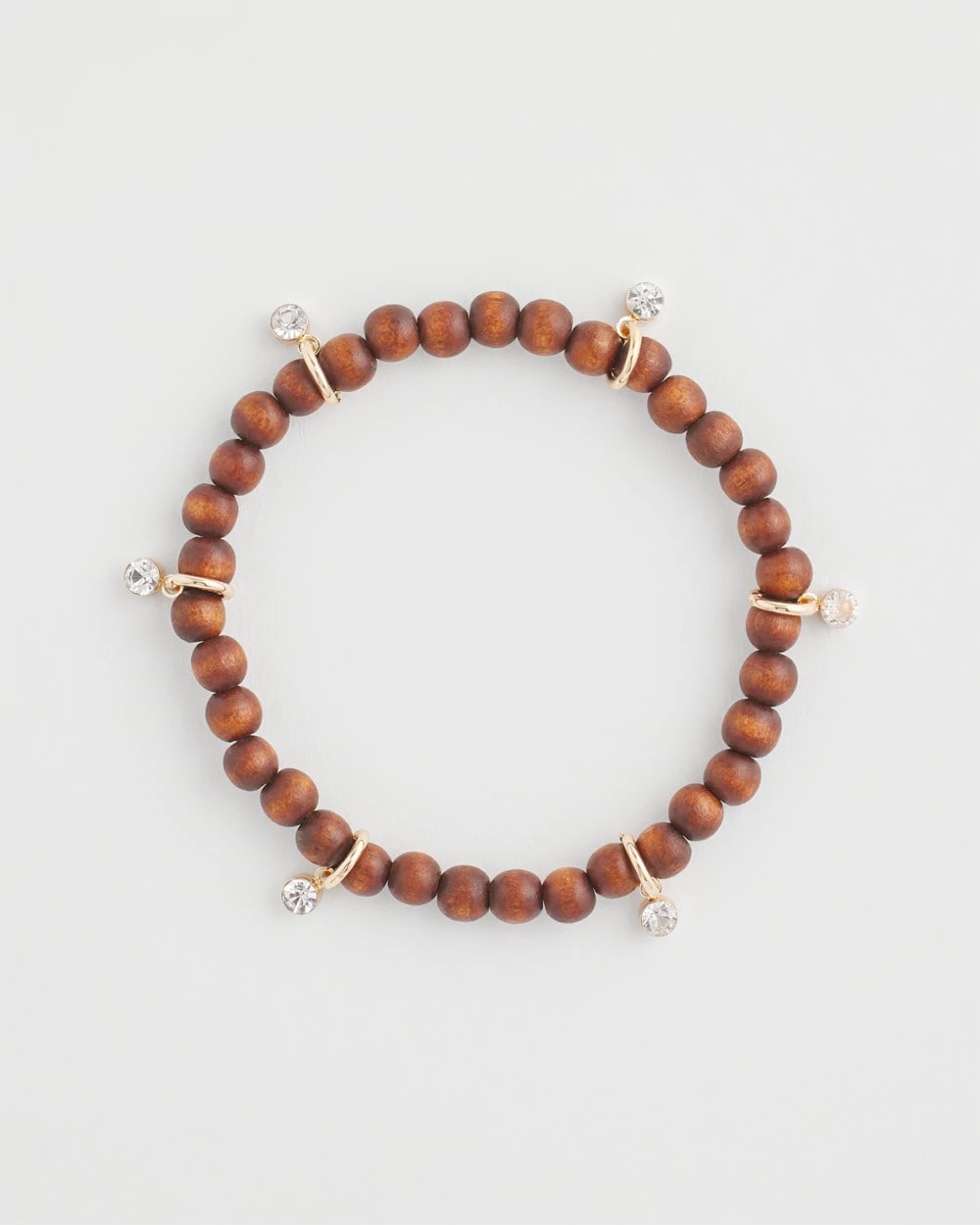 Wood Bead & Cubic Zirconia Stretch Bracelet