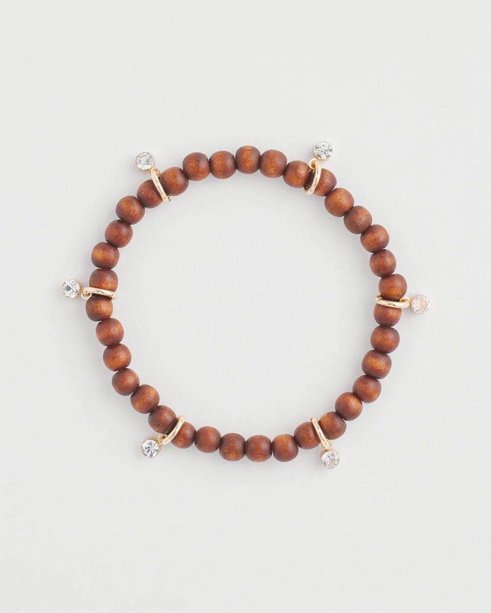 Wood Bead & Cubic Zirconia Stretch Bracelet
