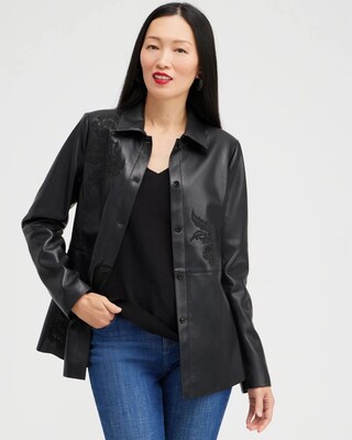 Faux Leather Applique Shacket