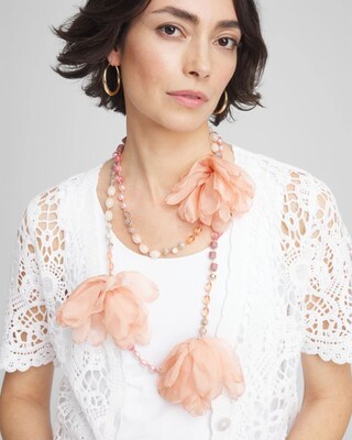 Pink Floral Aventurine Long Single Necklace