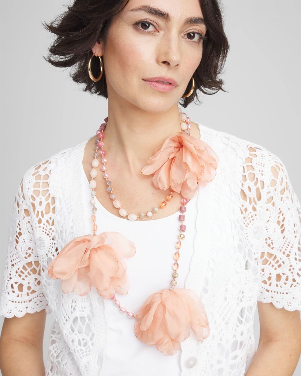 Pink Floral Aventurine Opera Necklace