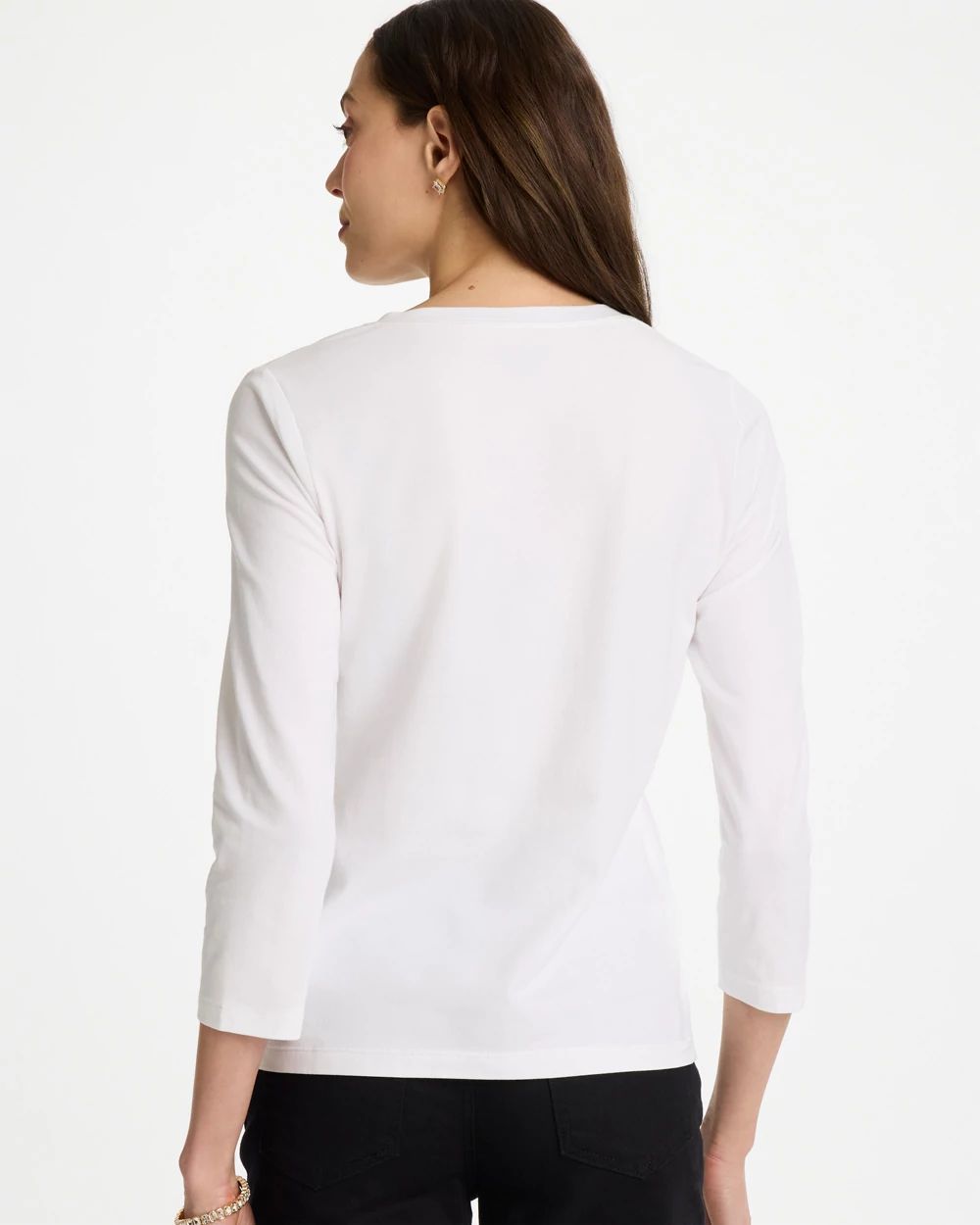 Printed Cotton Stretch 3/4 Sleeve Tee click to view larger image.