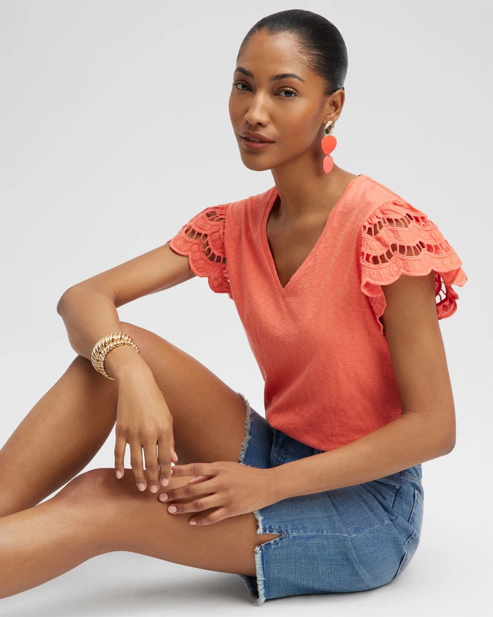 Tiered Eyelet Sleeve Top