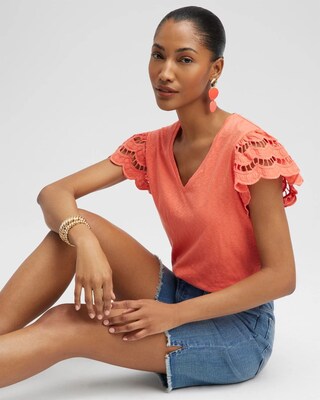 Tiered Eyelet Sleeve Top click to view larger image.