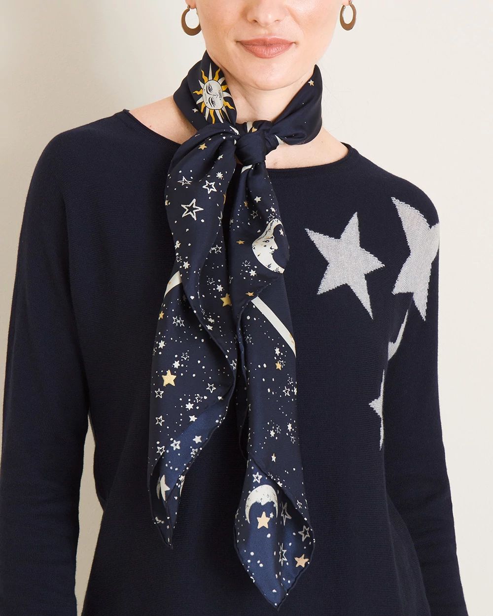 Zodiac-Print Silk Square Scarf