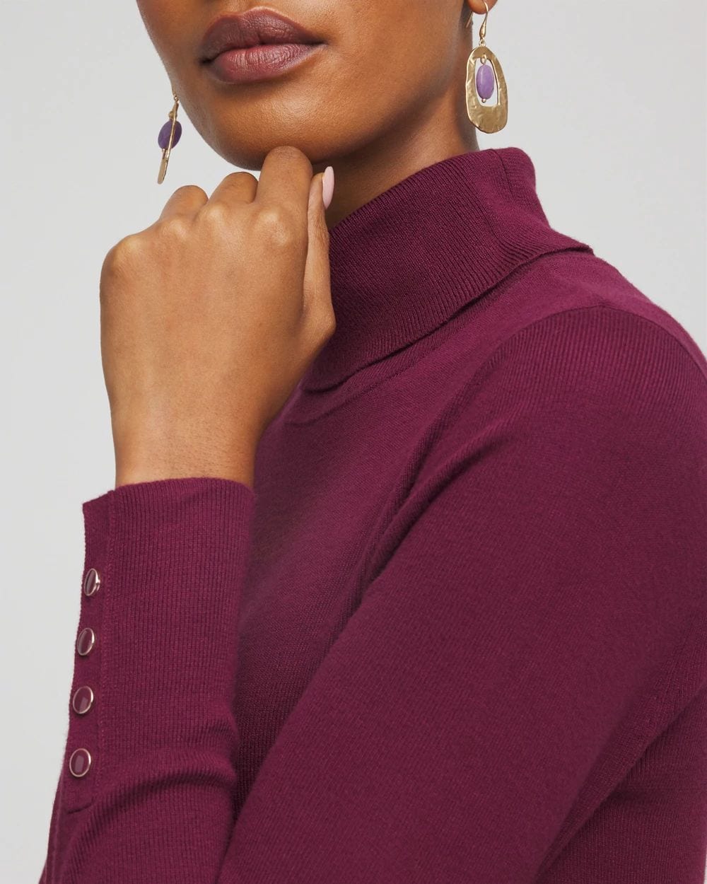 Ecovero™ Button Cuff Turtleneck Sweater