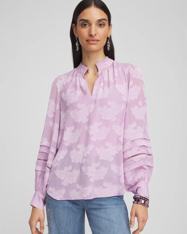 Textured Jacquard V-Neck Blouse - image 1