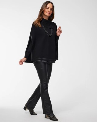 Faux Leather Trim Sweater Cape