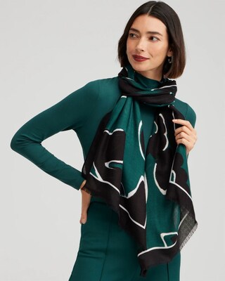 Green Print Oblong Scarf