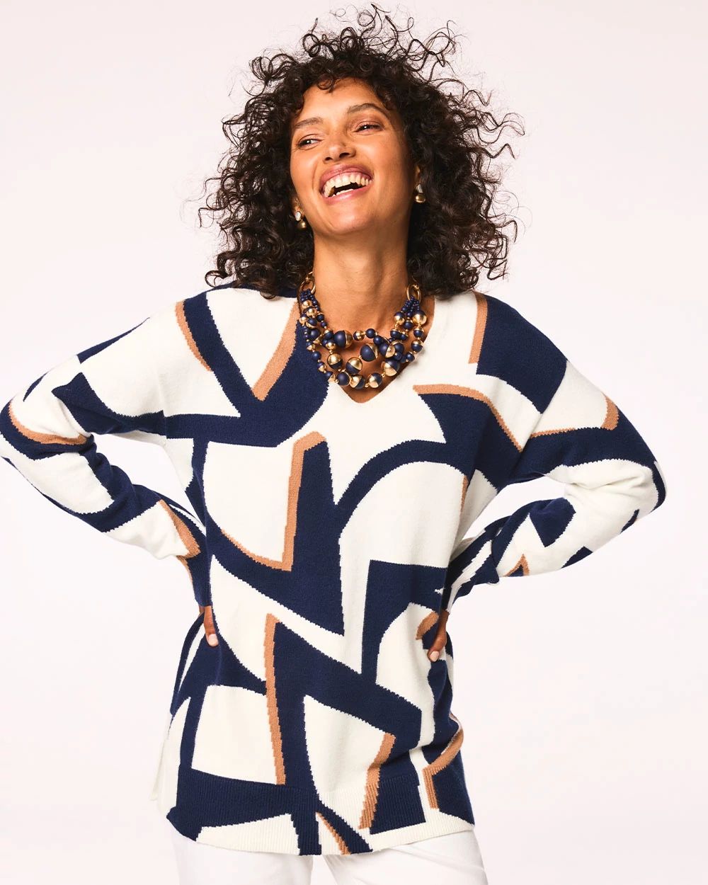 Geo Intarsia V-Neck Tunic