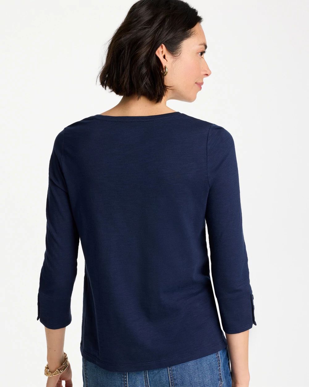 Cotton Slub 3/4 Sleeve Button Tee