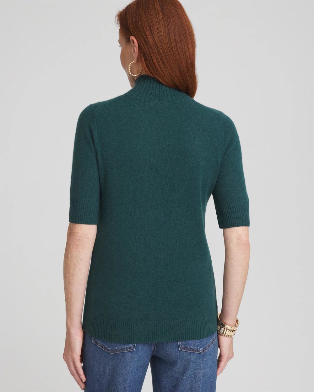 Cashmere Elbow Sleeve Mock Neck Sweater