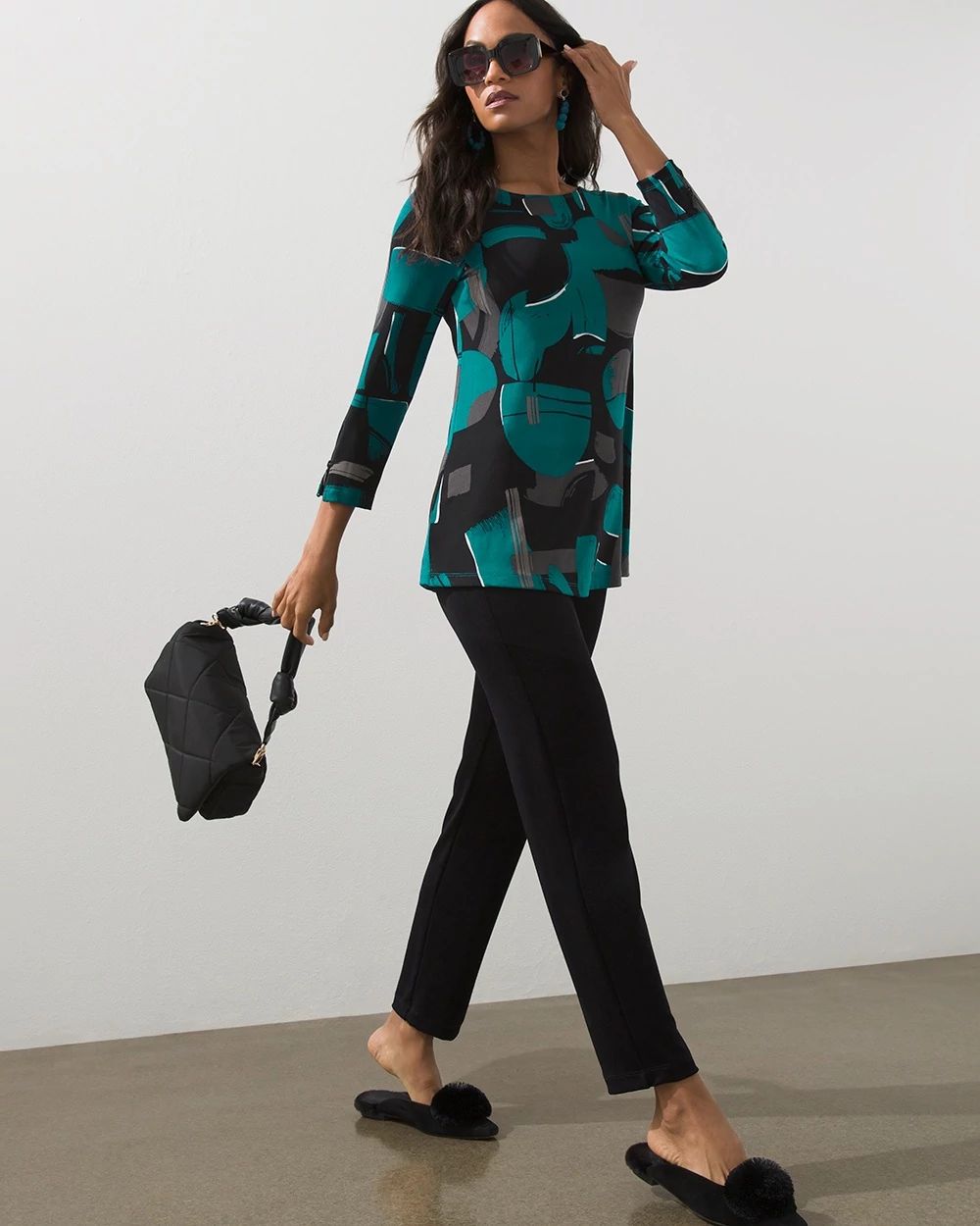 Travelers Print Zip Sleeve Tunic