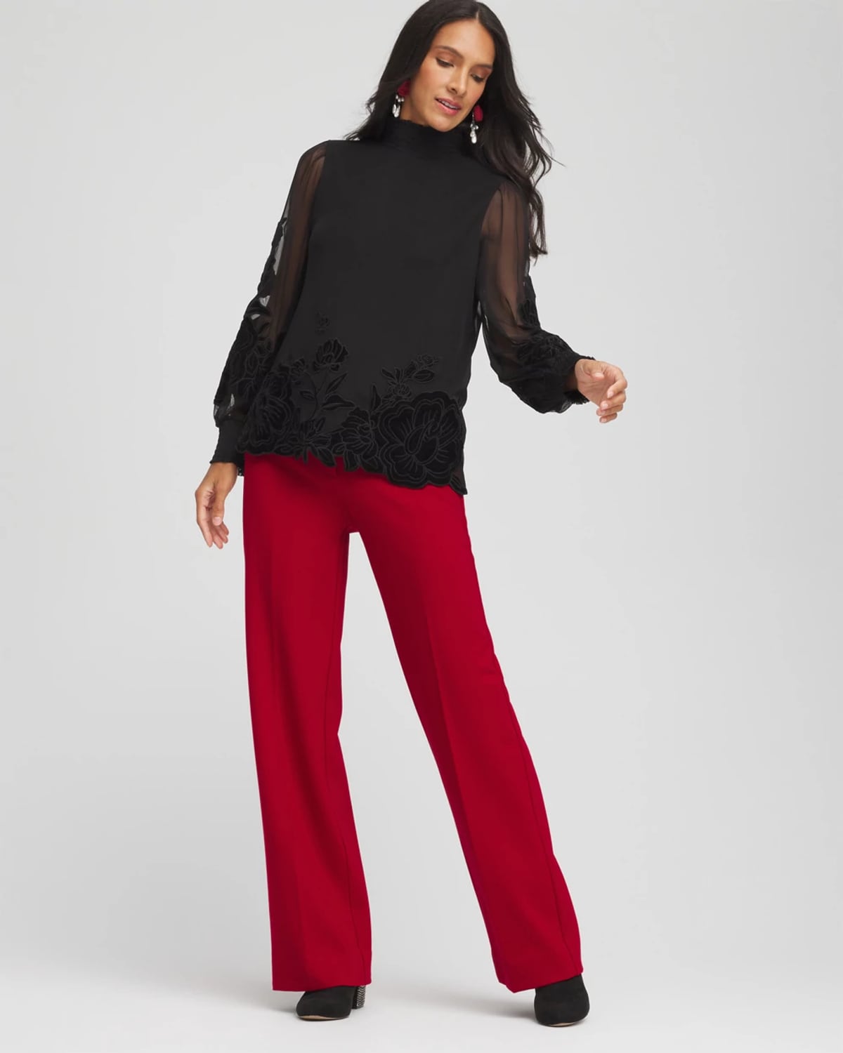 Chico's Petite Emme Wide-leg Trouser Ponte Pants In Carmine Red In Multi