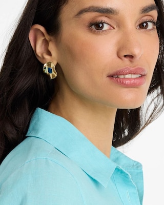 Blue Resin Cab Oversized Stud Earrings click to view larger image.