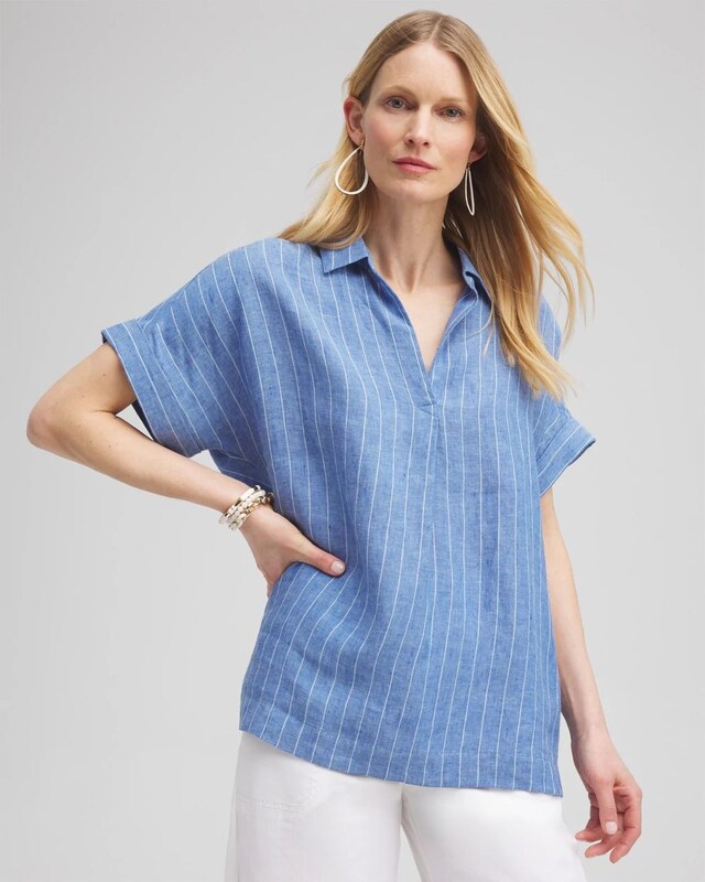Linen Stripe Popover Top - image 1