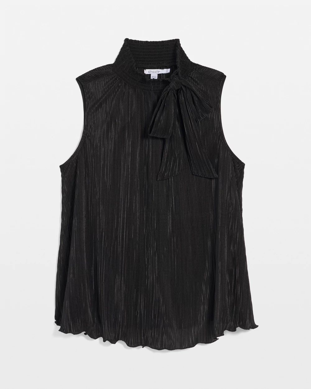 Pleated Smocked Tie-Neck Top
