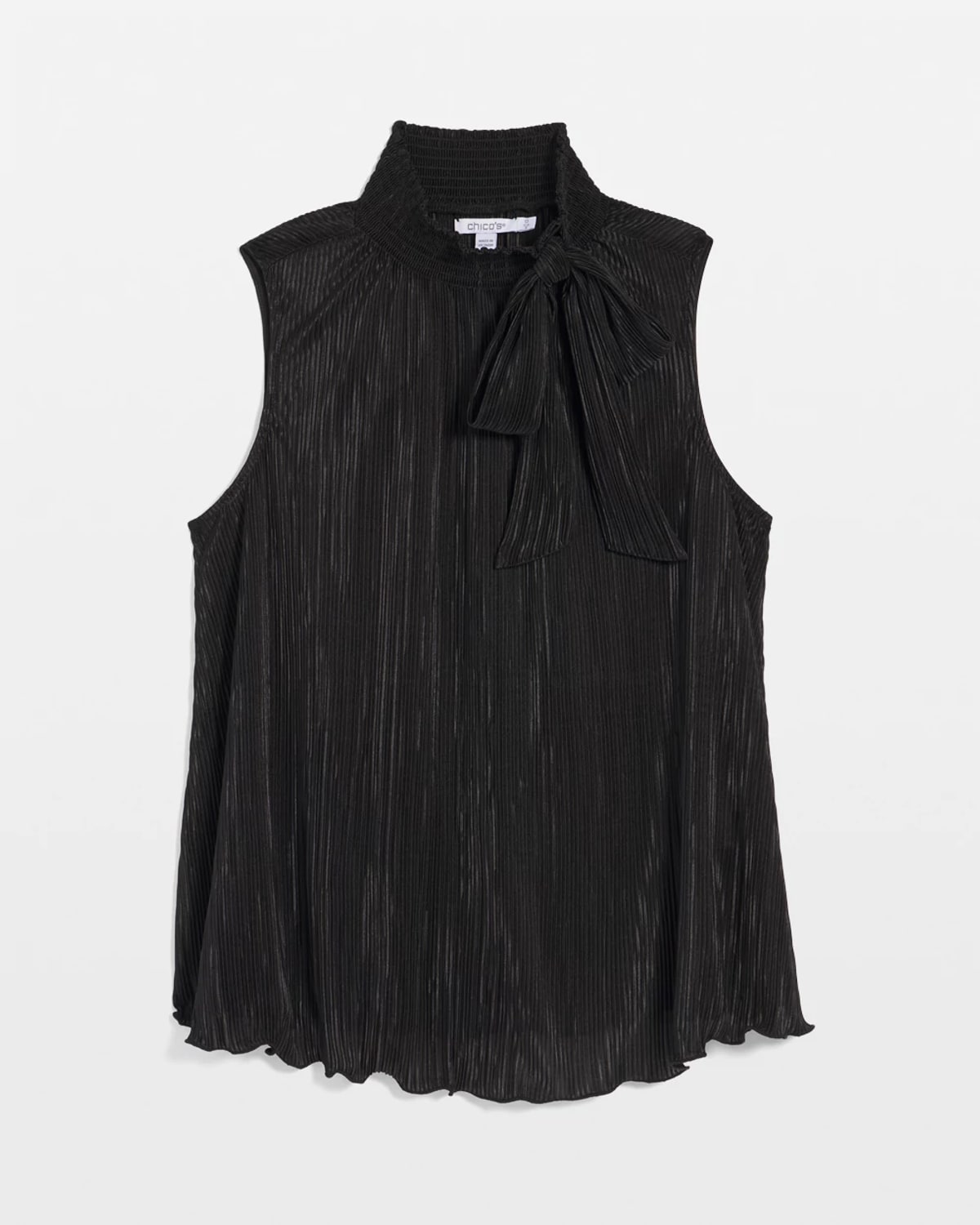 Chico's Pleated Smocked Tie-neck Top In Black In Black