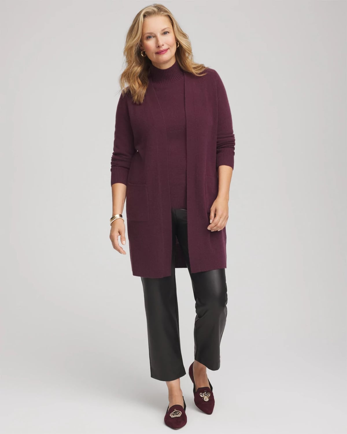 Chico's Cashmere Duster Cardigan Sweater In Purple In Burgundy