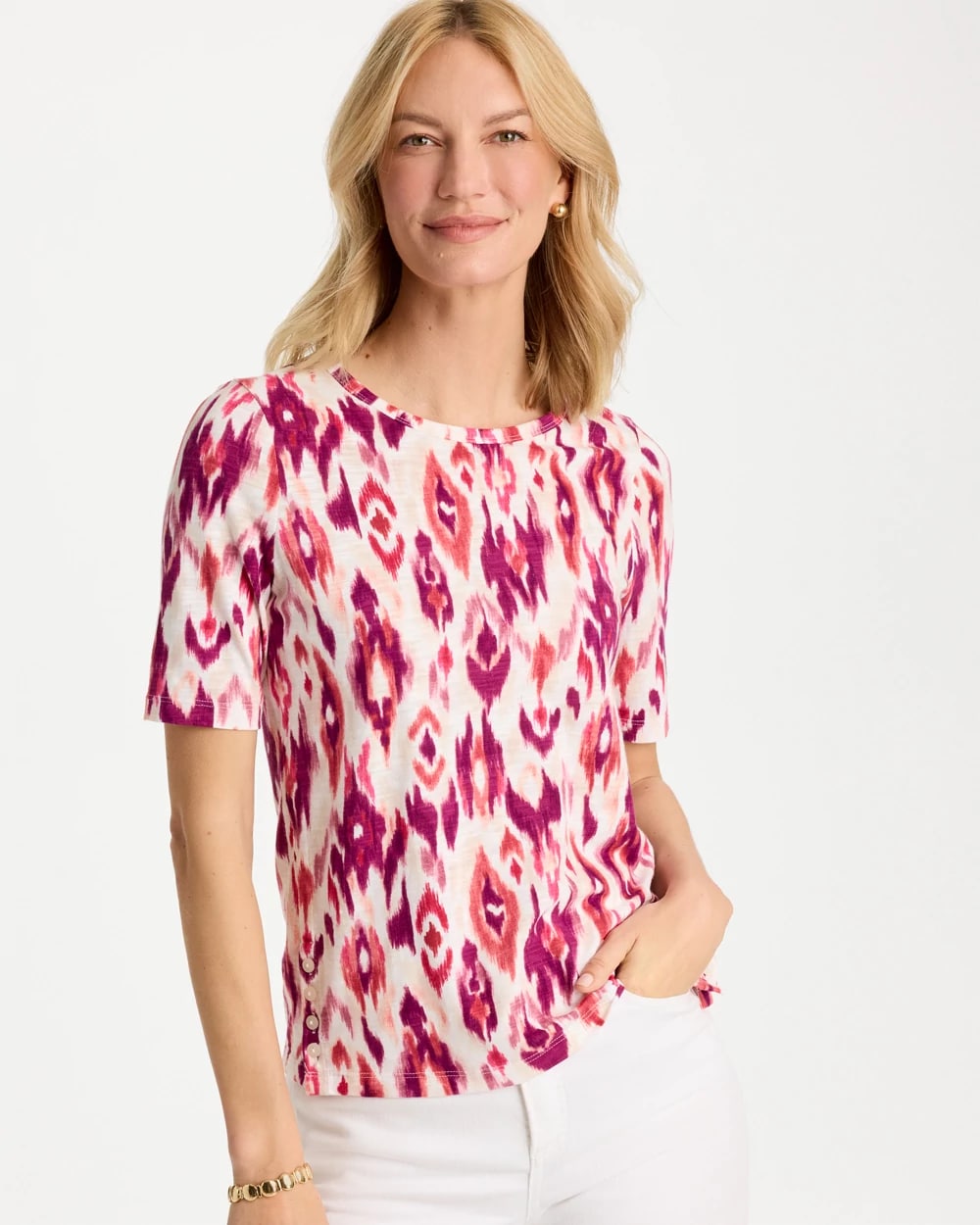 Printed Cotton Slub Scoop Neck Tee, photo 1 of 5