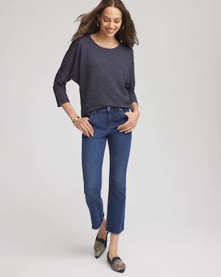 Textured Denim-Motif Tapered-Hem Top click to view larger image.