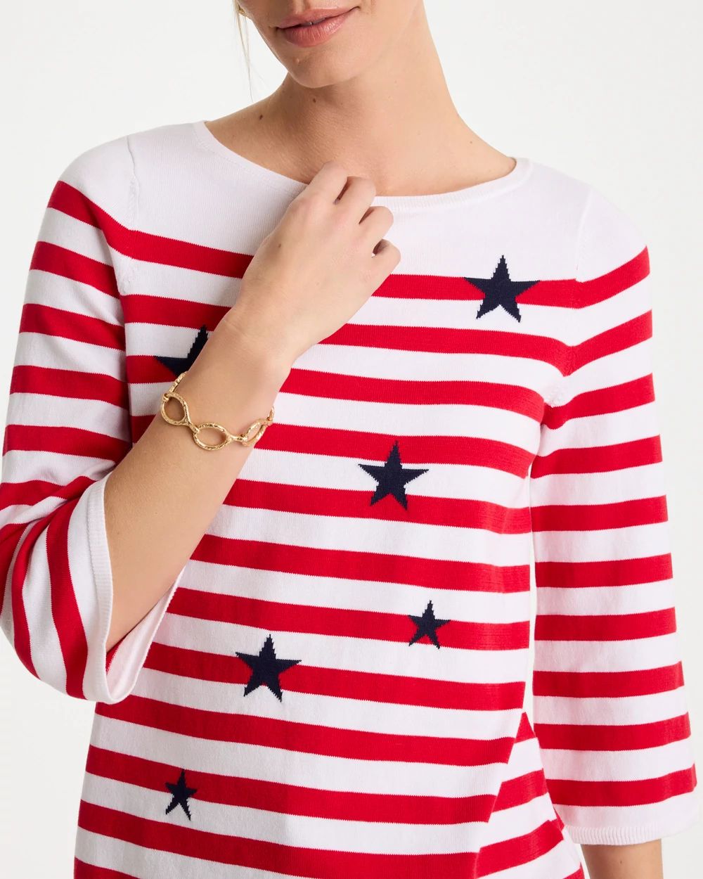 Cotton-Blend Americana Striped Intarsia Sweater click to view larger image.