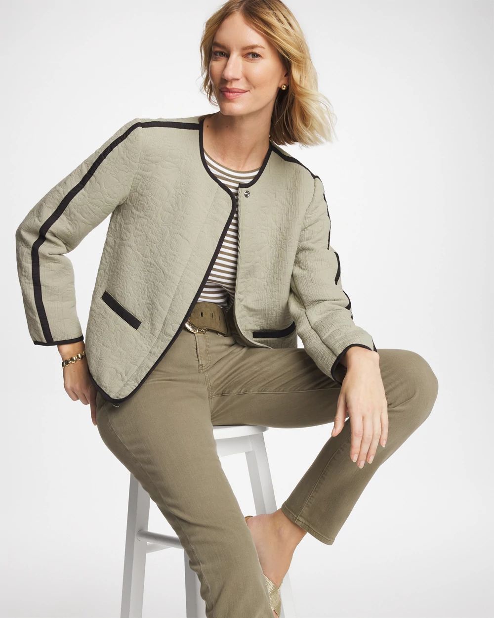 Collarless Quilted Box Jacket click to view larger image.