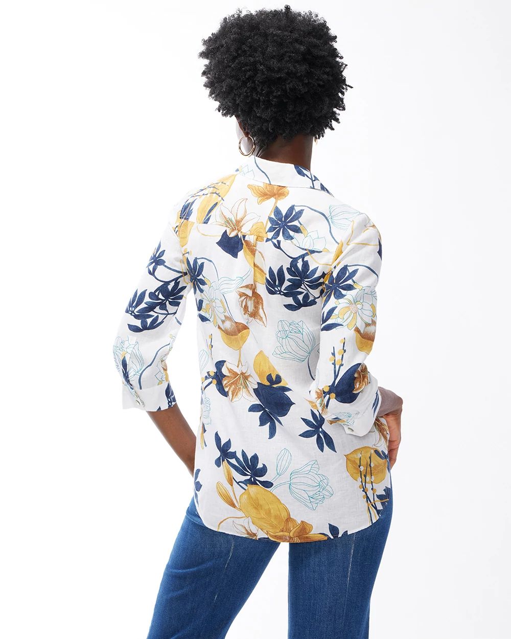 No Iron Linen Tropical Floral Shirt