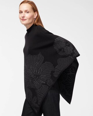 Floral Print Lurex Detail Poncho